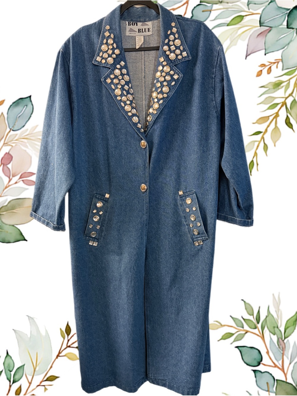 Boy Blue Vinrage Studded Denim Duster Jacket - Blue